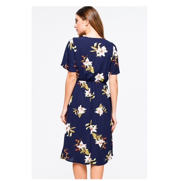 NWT Navy Floral Keyhole W/Pockets Dress - Picture 6 of 7
